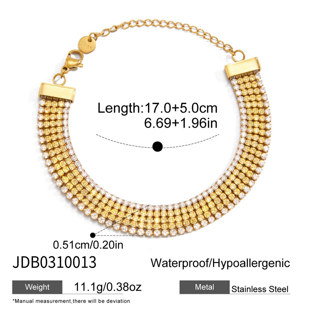 Elegant Geometric Heart Stainless Steel Plated Cubic Zirconia Tennis Bracelet for Women