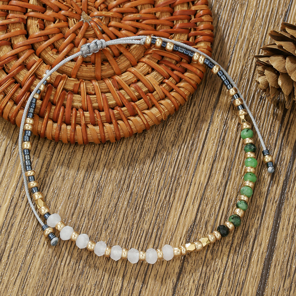 Handmade Geometric Heart Glass Bead and Pearl Bracelet for Women