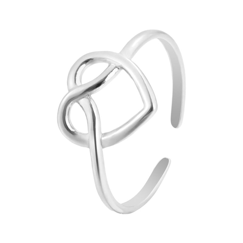 Sweet Minimalist Heart-Shaped Titanium Steel Open Ring for Women with Plated Finish