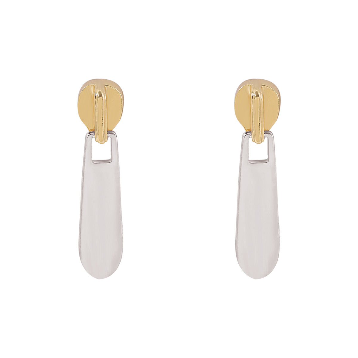 Pendientes Geométricos de Aleación con Cremallera y Acabado Galvanizado para Mujer