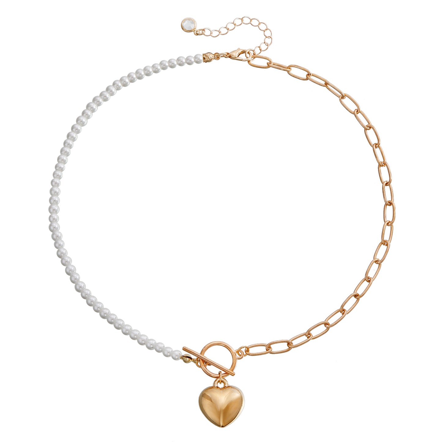 Minimalist Geometric Heart Pendant Necklace for Women with Imitation Pearl and Alloy Accents, Electroplated Finish, Clavicle Chain