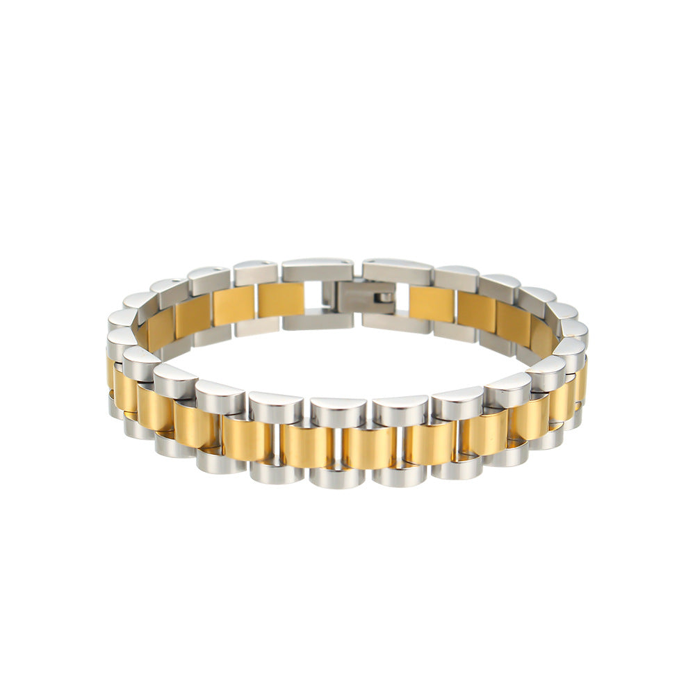 Minimalist Geometric Stainless Steel Plated Bracelet for Women with Dual-Tone Design and Fashionable Casual Style