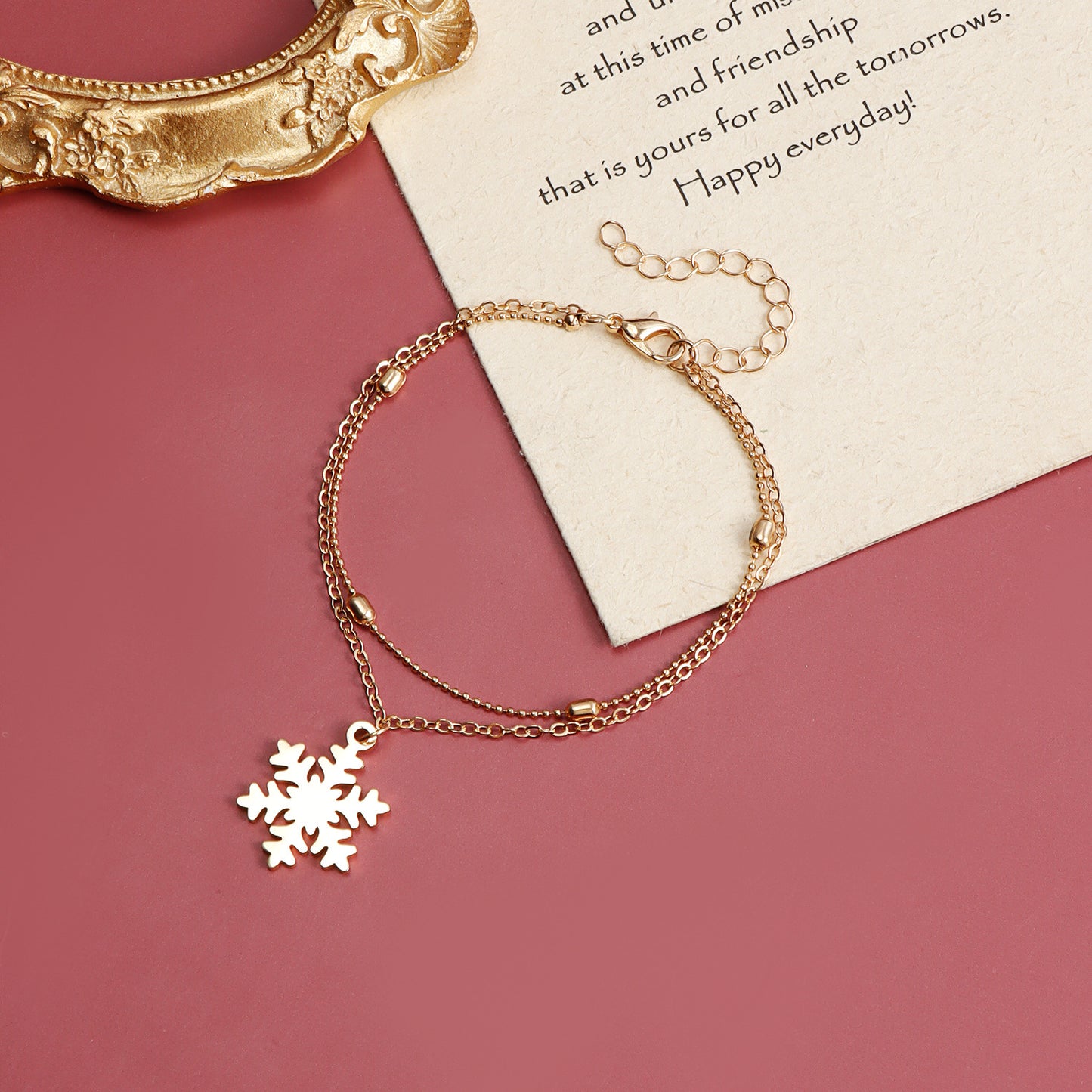 Original Design Geometric Double Layer Bracelet for Women with Plated Finish and Christmas Snowflake Motif