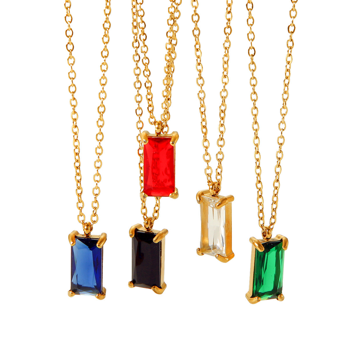 Collana con Pendente Geometrico Minimalista in Acciaio Inossidabile Placcato Oro 18K con Zirconi Cubici da Donna