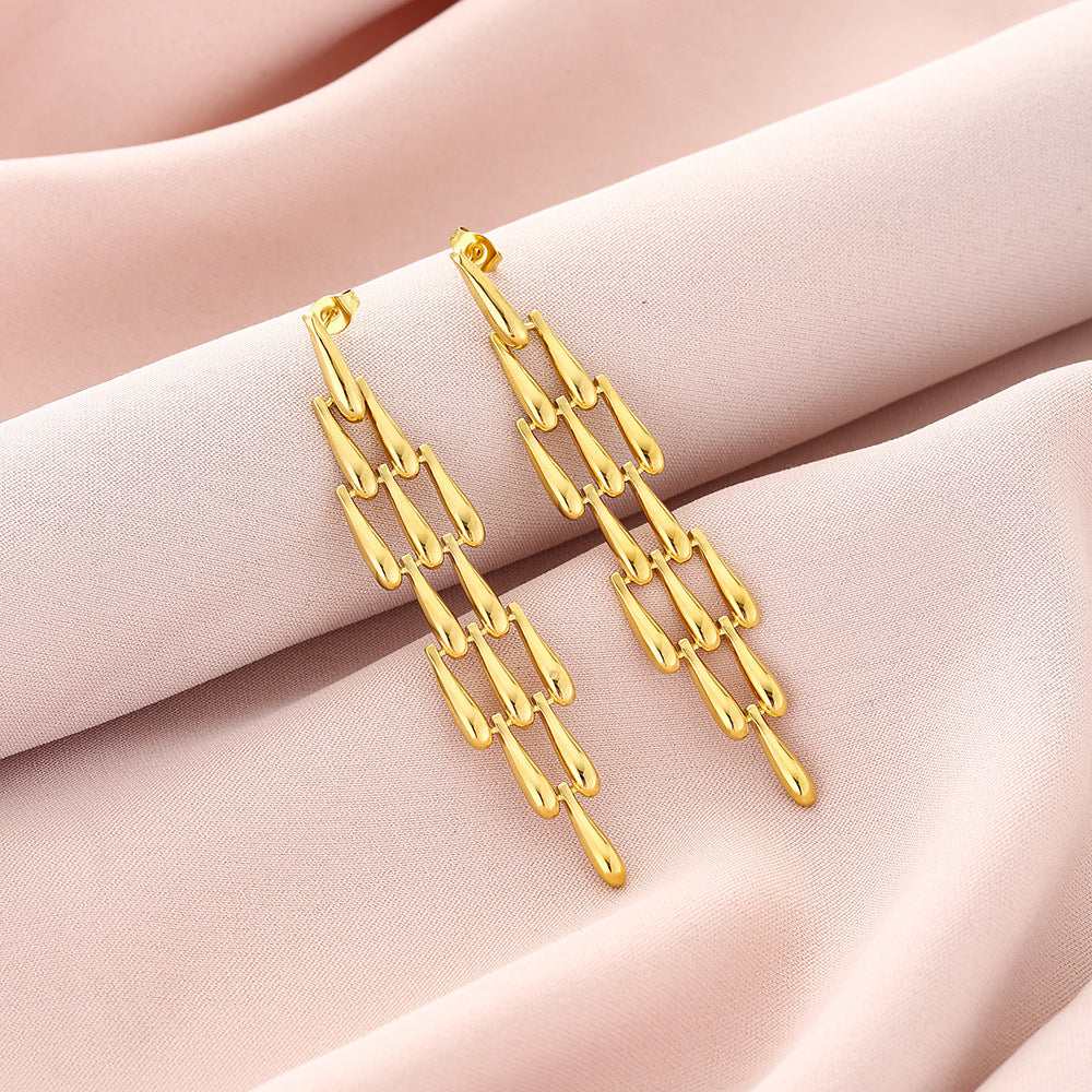 Pendientes de gota geométricos, de acero inoxidable, a la moda, con borla y detalles de coral para mujer
