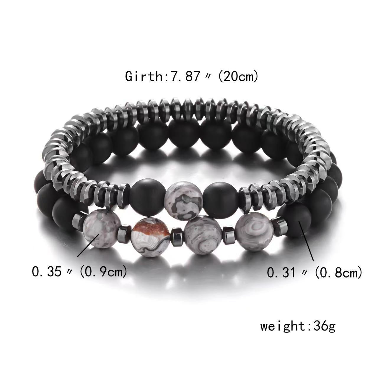Men's Geometric Round Hematite Sandstone Beaded Bracelet Set Handmade Streetwear Jewelry