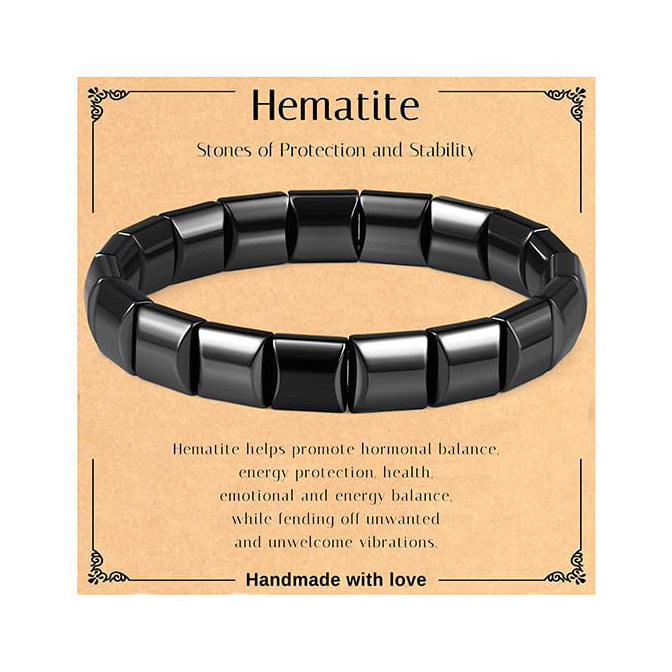 Minimalist Geometric Hematite Beaded Bracelet Unisex Elastic Stretch Bangle Business Casual Jewelry