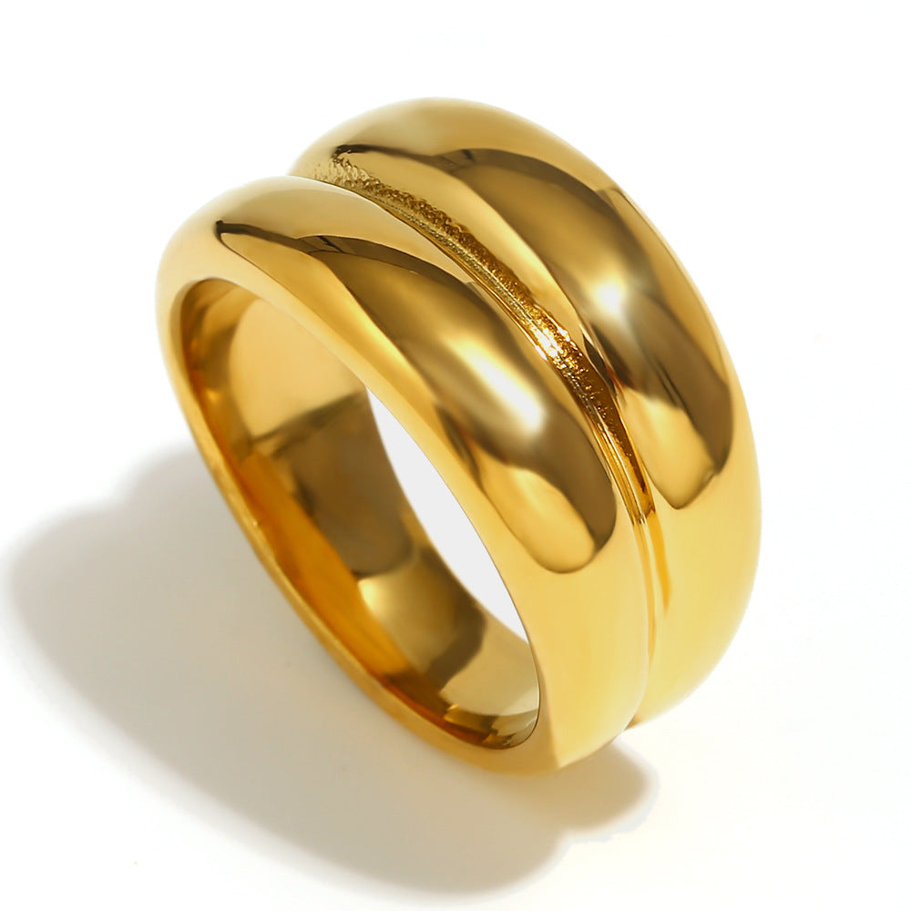 Anello Geometrico Minimalista da Donna in Acciaio Inossidabile Placcato Oro 18K con Dettagli in Smalto