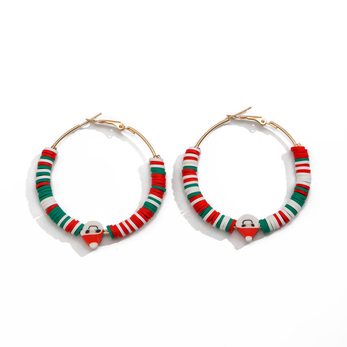 Pendientes de aro geométricos de cerámica con temática navideña y colgante de Papá Noel para mujer
