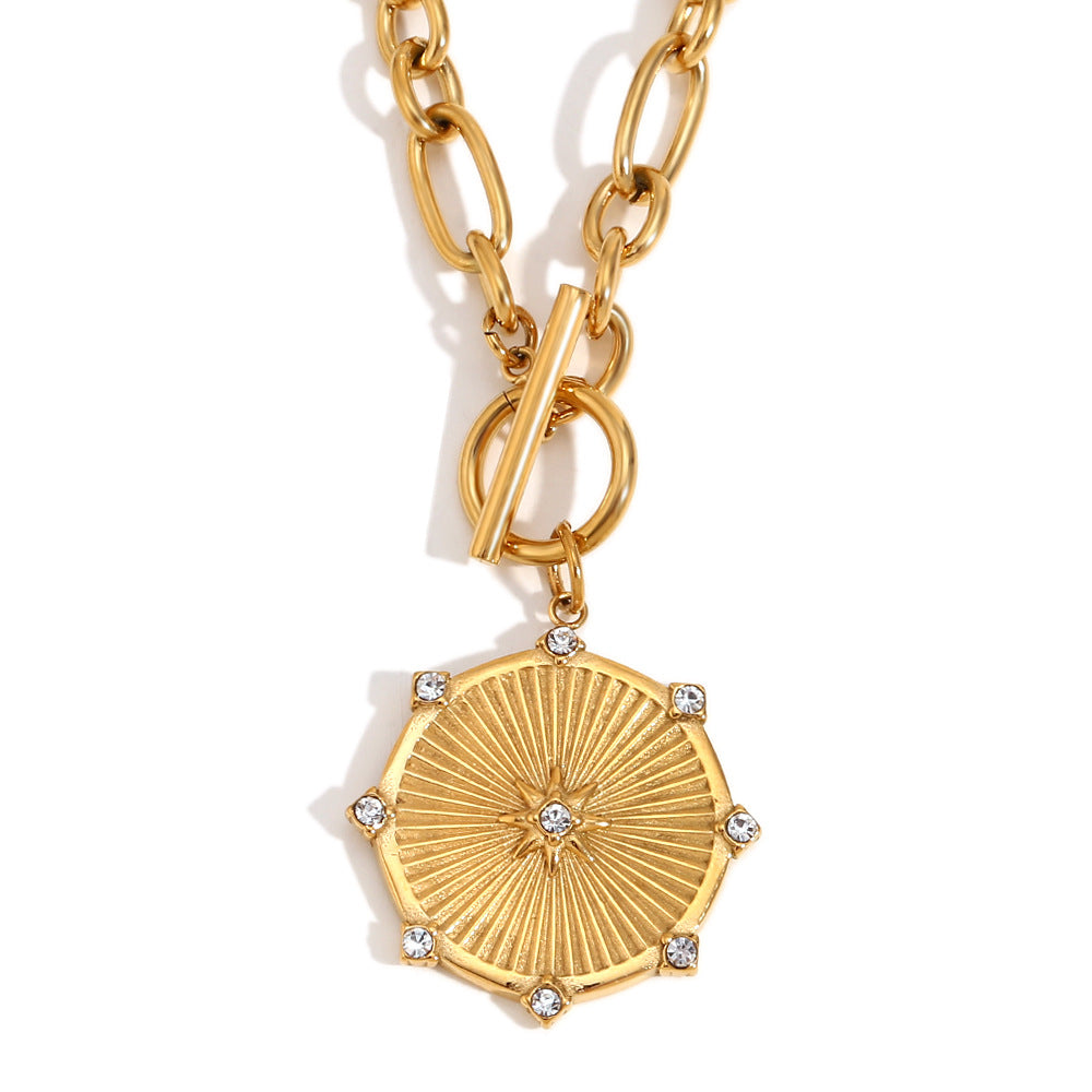 Collana Pendente Ottagramma Geometrico Minimalista da Donna Acciaio Inossidabile con Placcatura Oro 18K e Dettagli Strass