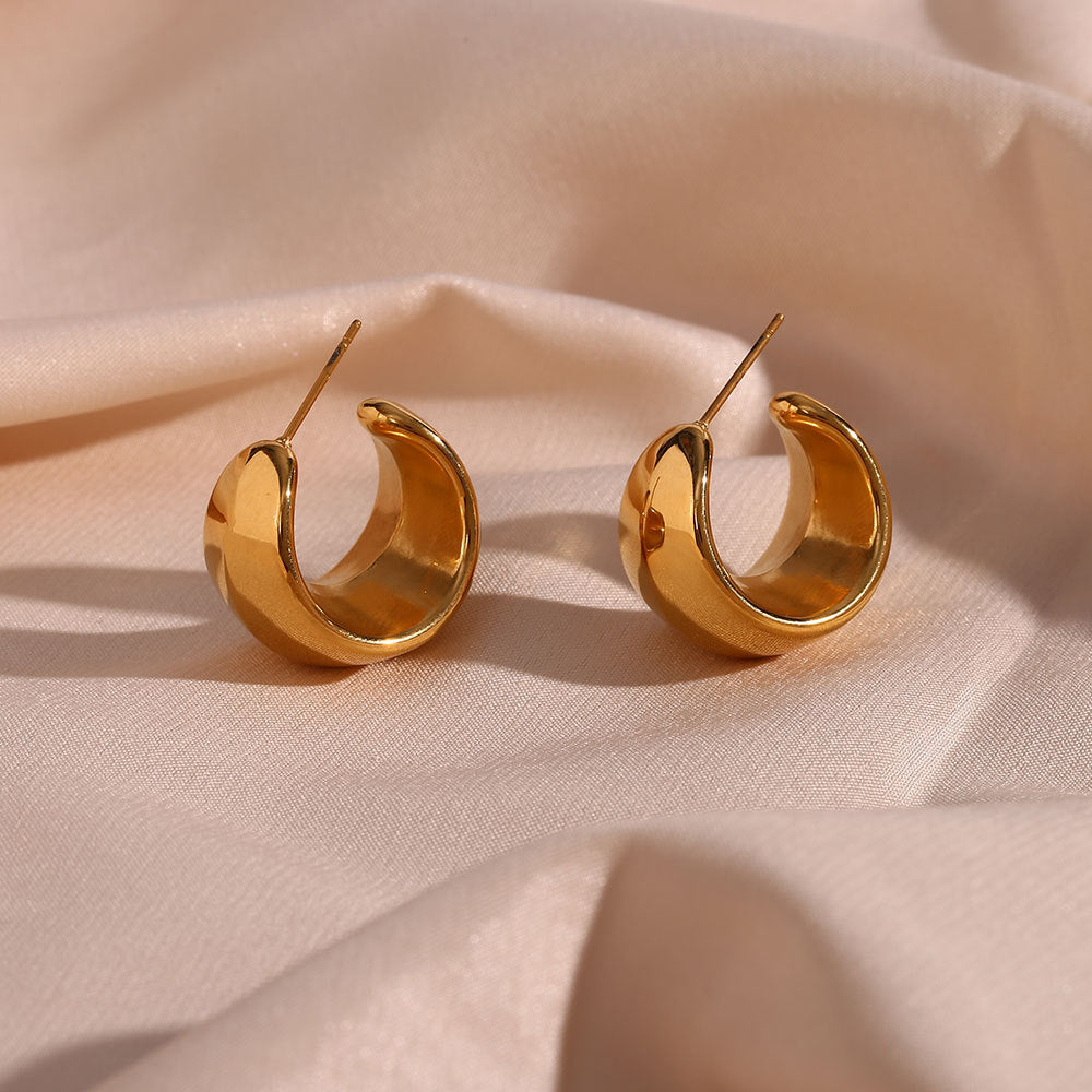 Pendientes de Aro Geométricos Minimalistas de Lujo de Acero Inoxidable con Chapado en Oro de 18K y Diseño Hueco Facetado para Mujer