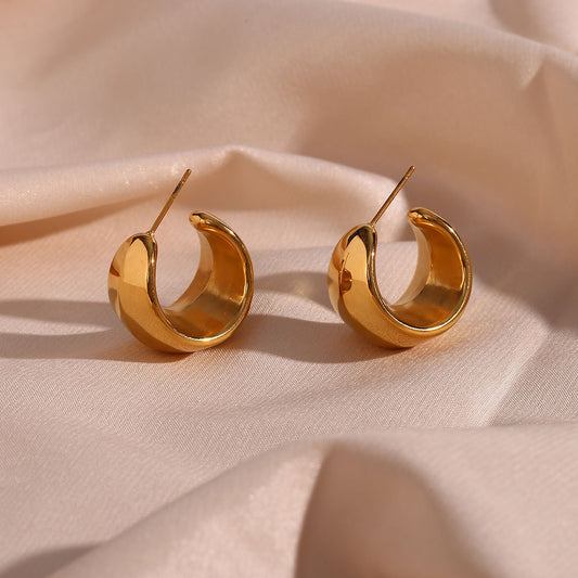 Pendientes de Aro Geométricos Minimalistas de Lujo de Acero Inoxidable con Chapado en Oro de 18K y Diseño Hueco Facetado para Mujer