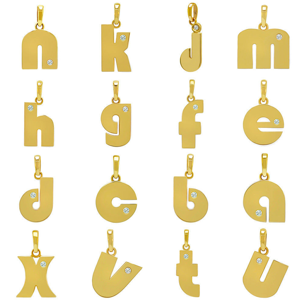 Minimalist Stainless Steel Plated Letter Pendant with Cubic Zirconia Inlay DIY Charm Bar