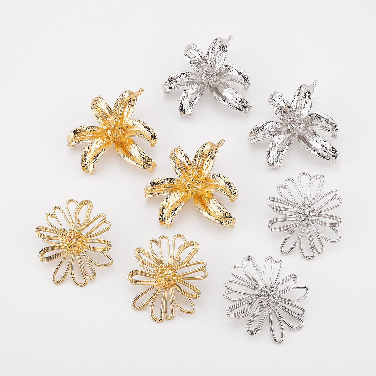 Vintage Oversized Floral Alloy Earrings with Geometric Shape and Plated Finish for Women