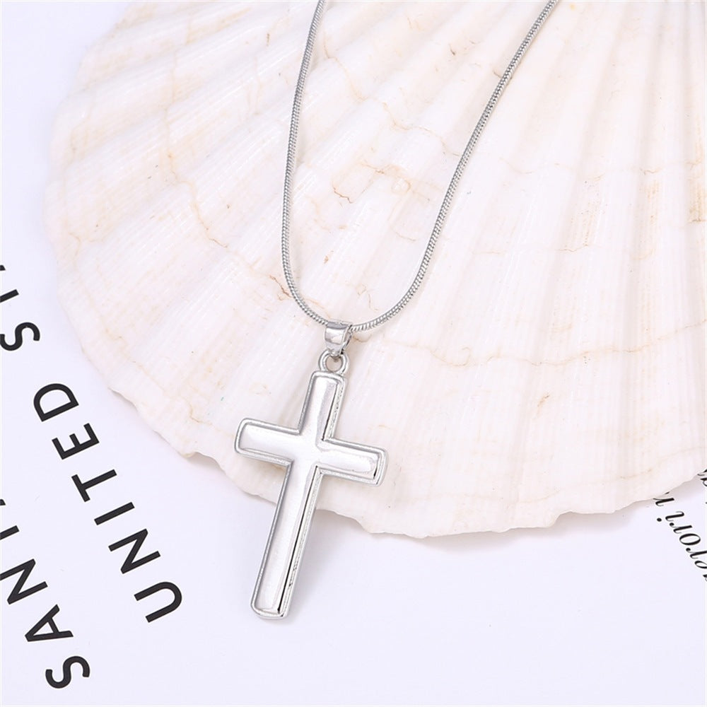 Sweet Punk Geometric Cross Cubic Zirconia Inlaid Brass Pendant Stainless Steel Plated Necklace for Women