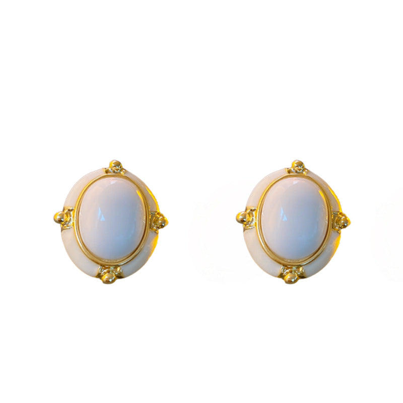 Vintage French-Style Oval Acrylic Stud Earrings with Enamel Finish for Women