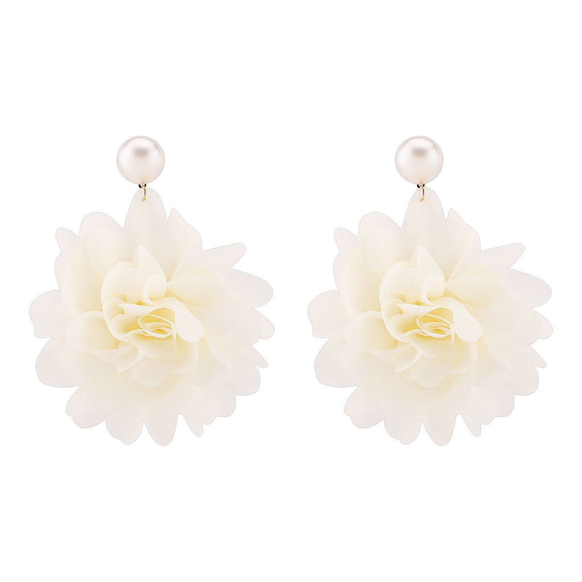 Pendientes colgantes de gasa floral dulce y perlas de imitación para mujer con diseño artesanal