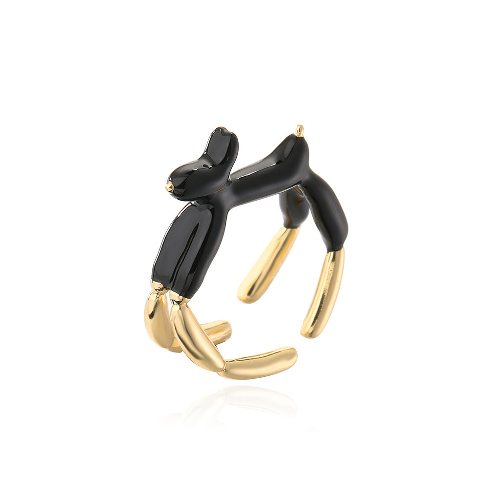 INS Style Abstract Animal Shaped Adjustable Ring in Copper with 18K Gold Plating and Enamel Finish for Women