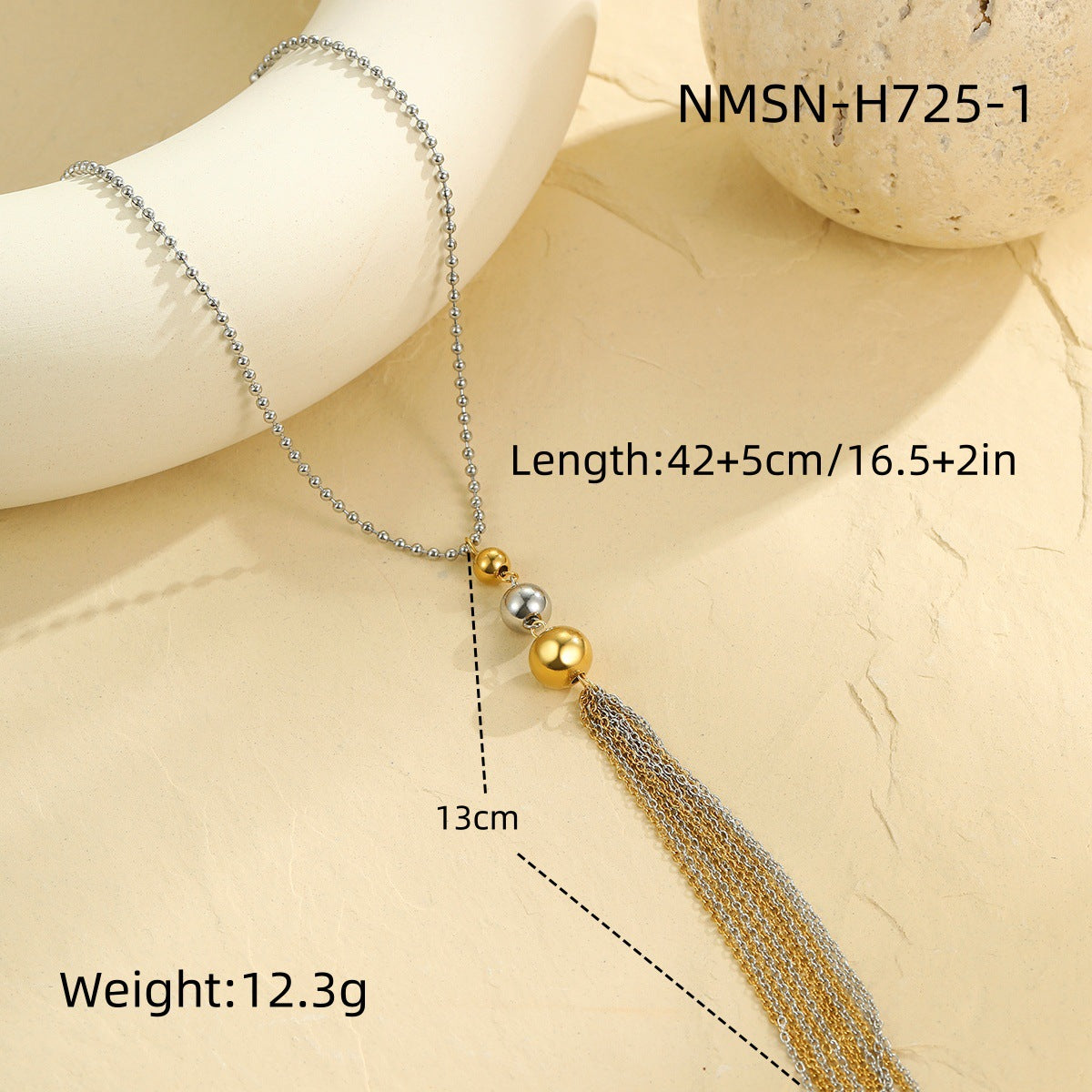 Fashionable OL Style Geometric Bead Necklace with Y-Shape Chain Stainless Steel Plated 18K Gold Tone Locket Necklace for Women