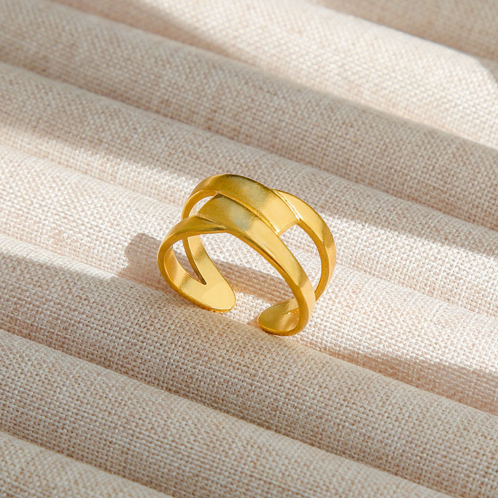 Anello Aperto Regolabile da Donna in Acciaio Inossidabile Stile INS Vintage, Geometrico e a Cuore, con Intarsio in Pietra Naturale, Elegante e Minimalista