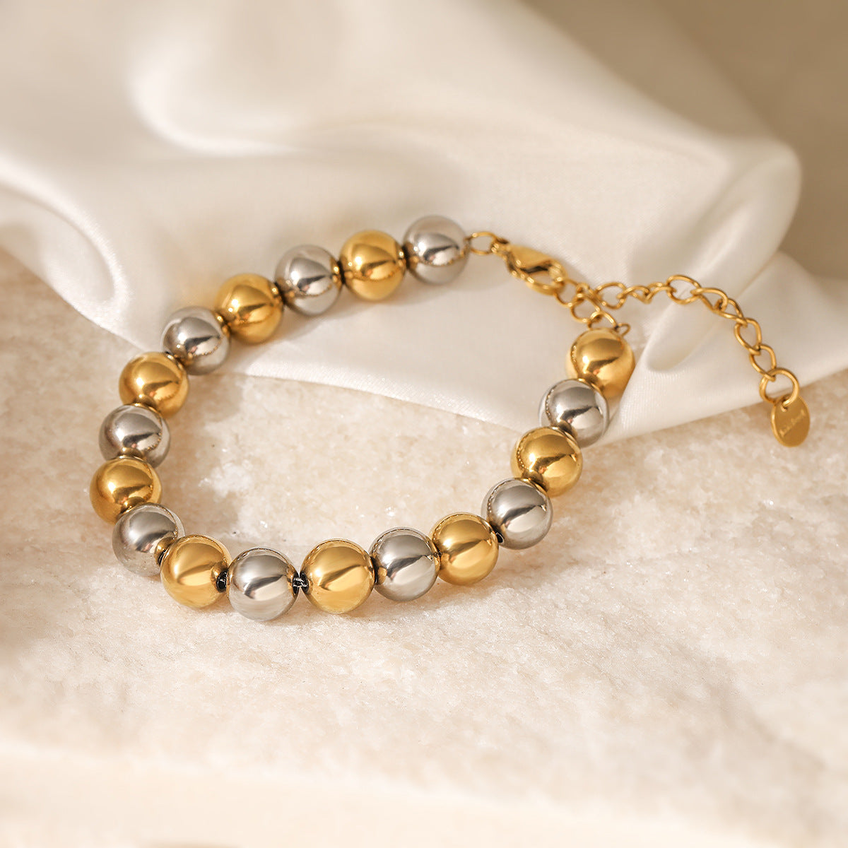 Minimalist 18K Gold Plated Round Ball Chain Stainless Steel Necklace and Bracelet Set for Women