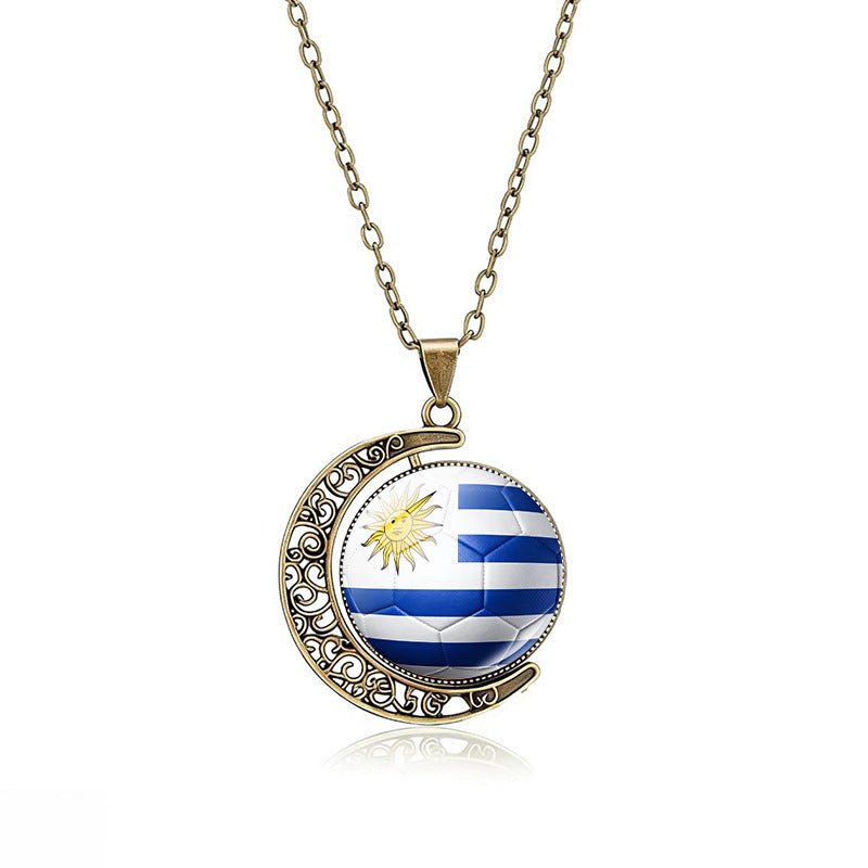 Collana Pendente Luna Placcata in Lega Casual con Ciondolo Rotante Geometrico in Cristallo, Catena a Cavo Unisex