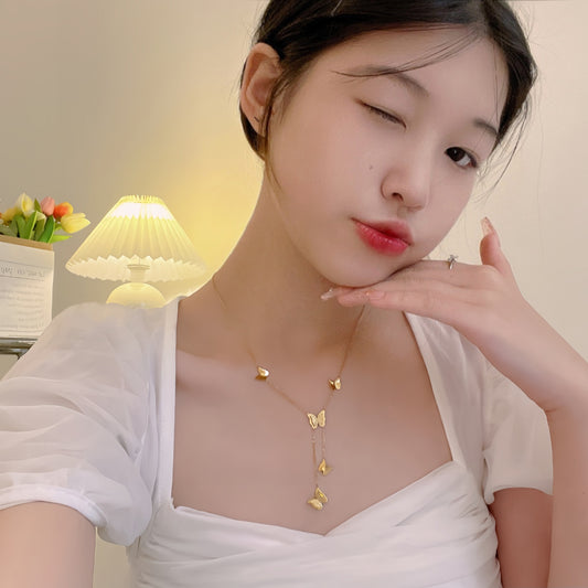 Luxury Minimalist Butterfly Sandblasted Titanium Steel Necklace 18K Gold Plated Irregular Pendant Choker
