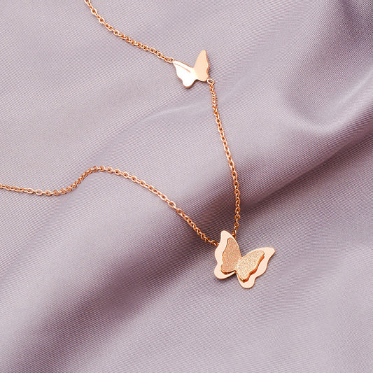 Sweet Minimalist 18K Rose Gold Plated Titanium Steel Butterfly Pendant Necklace O-Chain