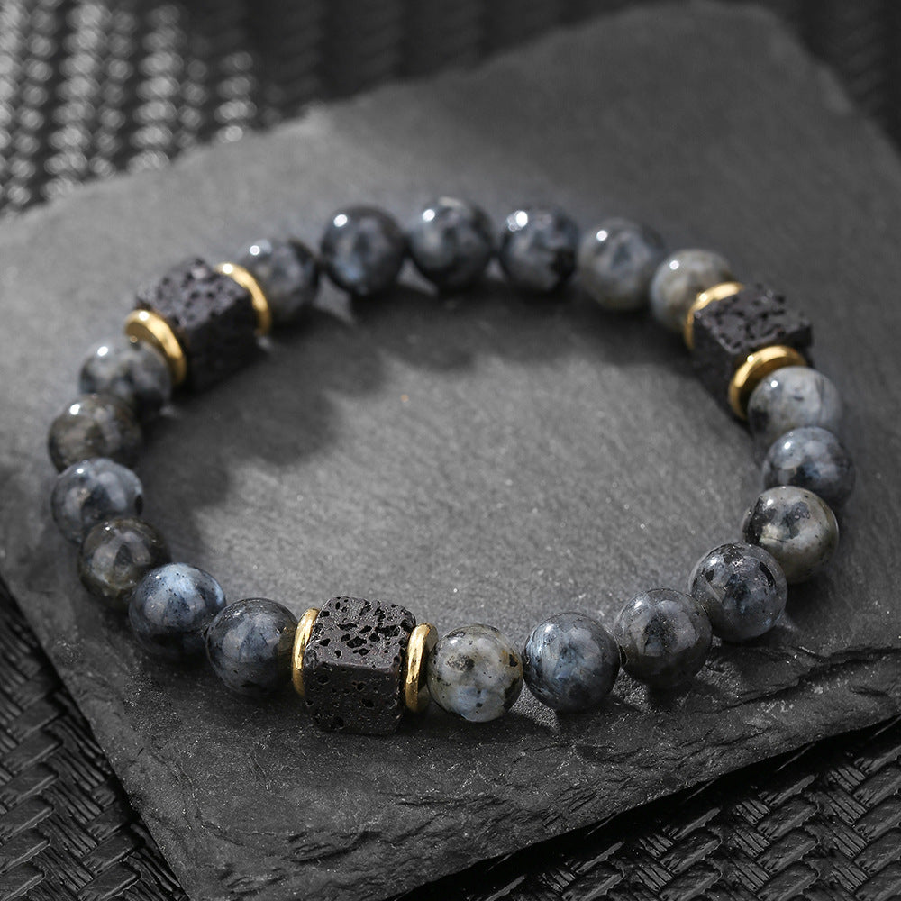 Handmade Matte Round Volcanic Stone Bracelet Unisex Geometric Jewelry
