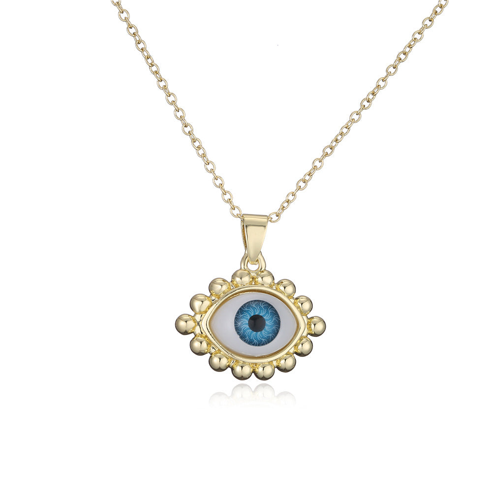 Personalized Geometric Eye Pendant Necklace 18K Gold Plated Brass with Cubic Zirconia Inlay Cable Chain for Women