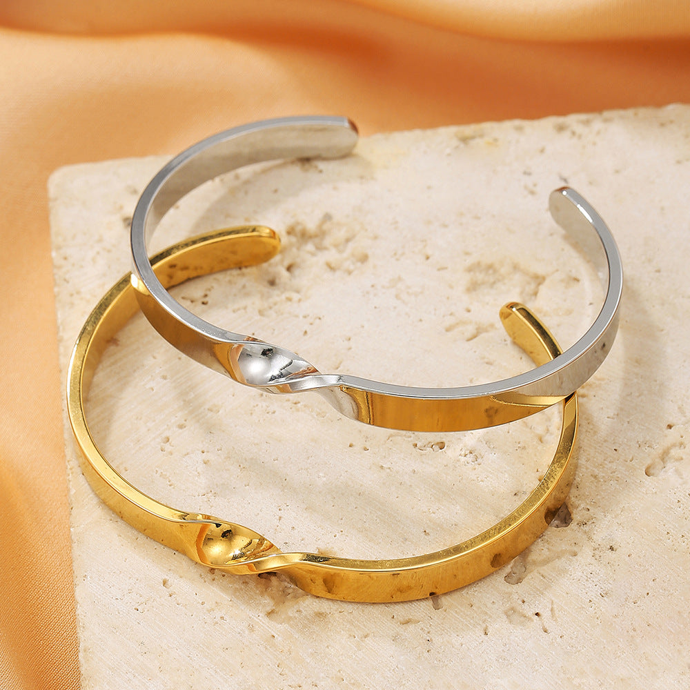 Minimalist Geometric Stainless Steel Plated Bracelet for Women with Open Cuff Design