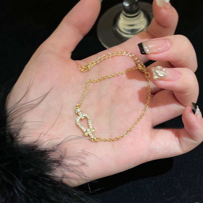 Luxury Minimalist Geometric Brass Bracelet with Cubic Zirconia Inlay for Women