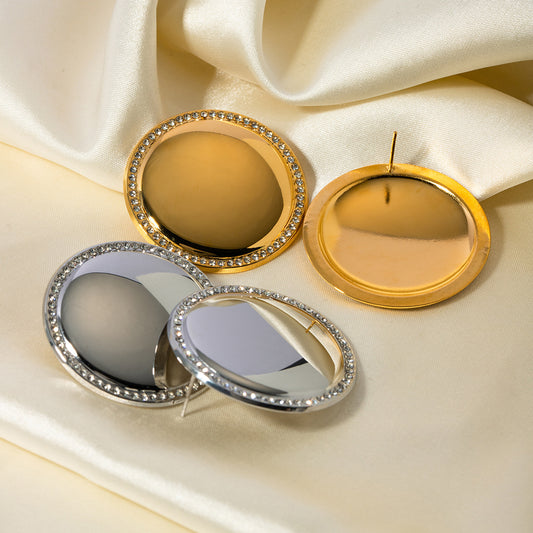 Pendientes de disco redondos geométricos de moda chapados en oro de 18 quilates con incrustaciones de diamantes de imitación para mujer