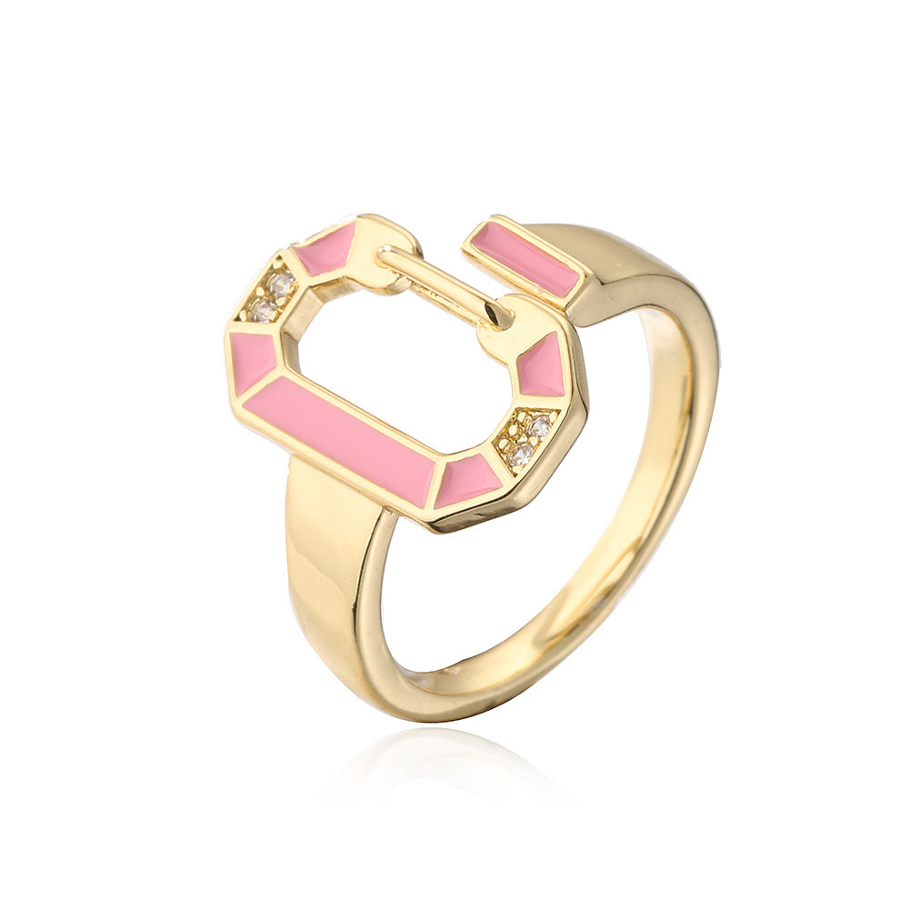 Anello Geometrico in Rame in Stile Bohemien con Placcatura in Oro 18K e Finitura a Smalto da Donna