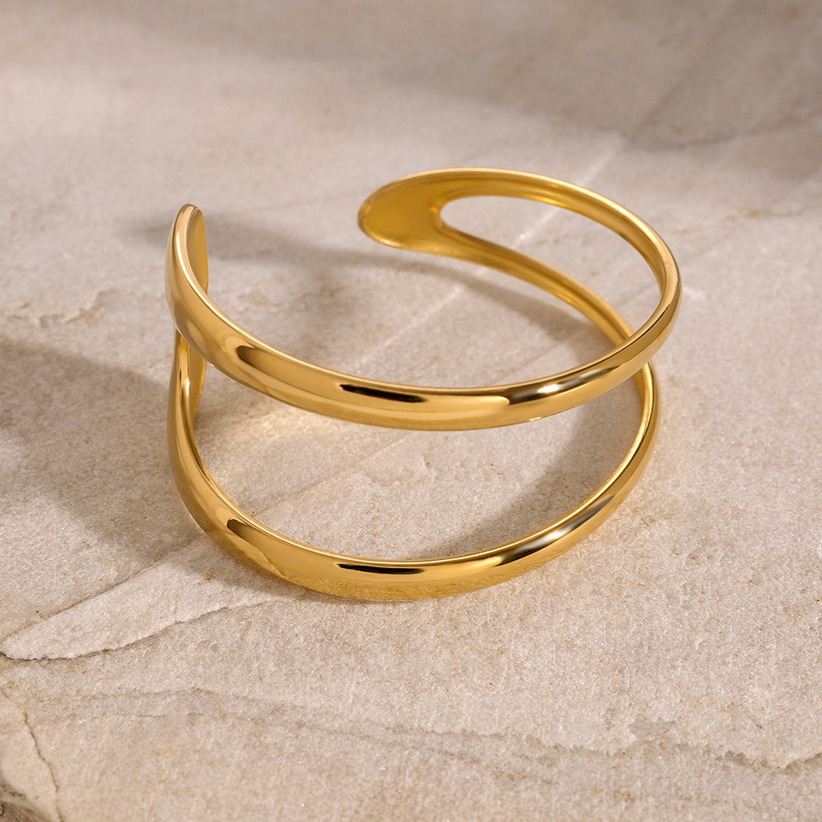 Geometric Plated Stainless Steel Cuff Bracelet for Women