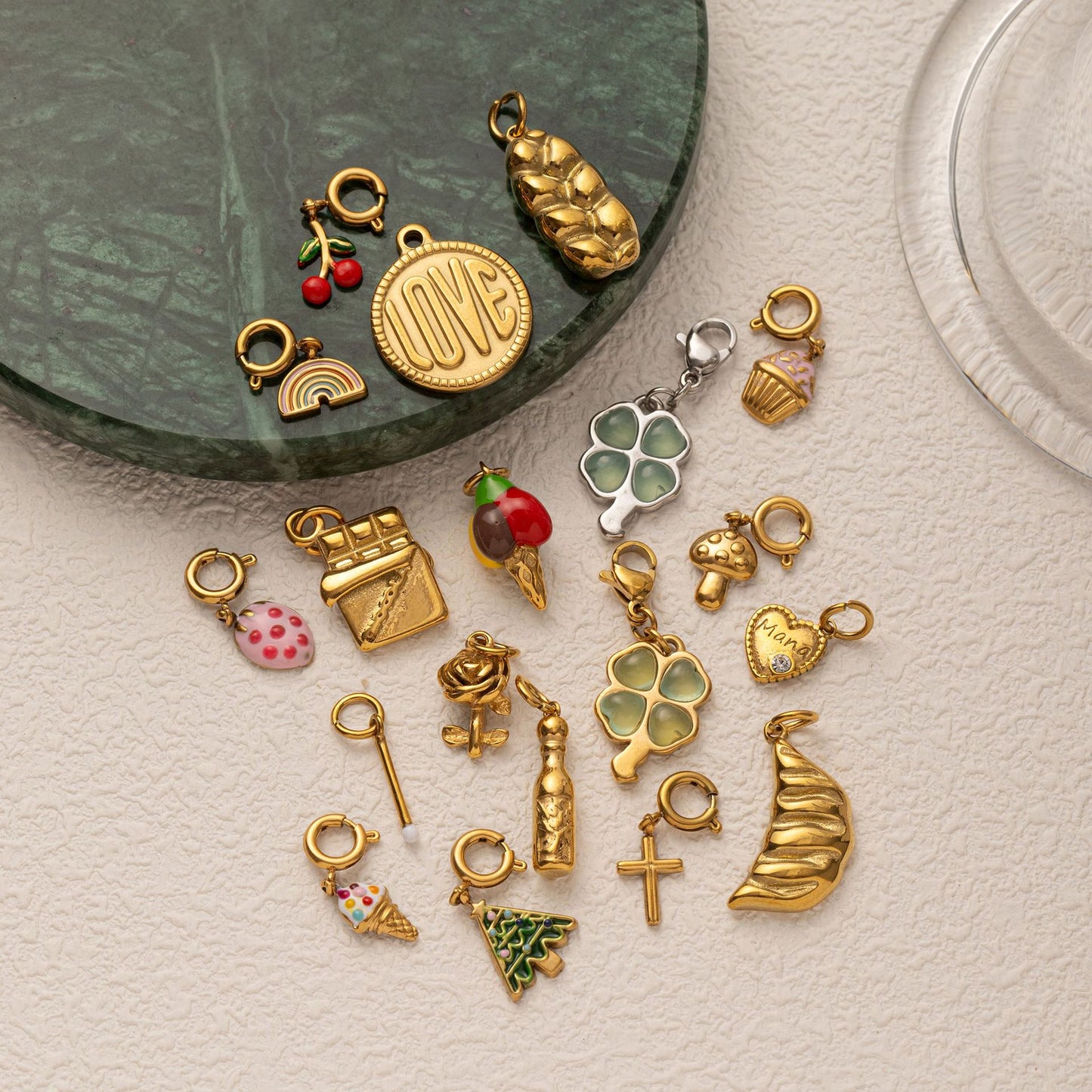 Vintage 18K Gold Plated Stainless Steel Heart Pendant Charm Bar PVD DIY Accessories