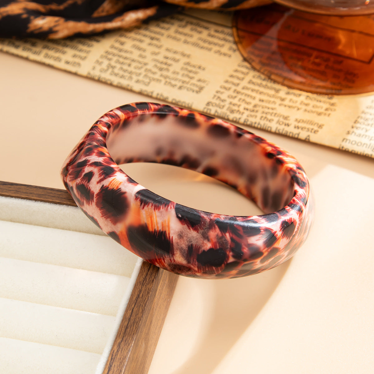 Vintage Leopard Print Striped Geometric Resin Bracelet