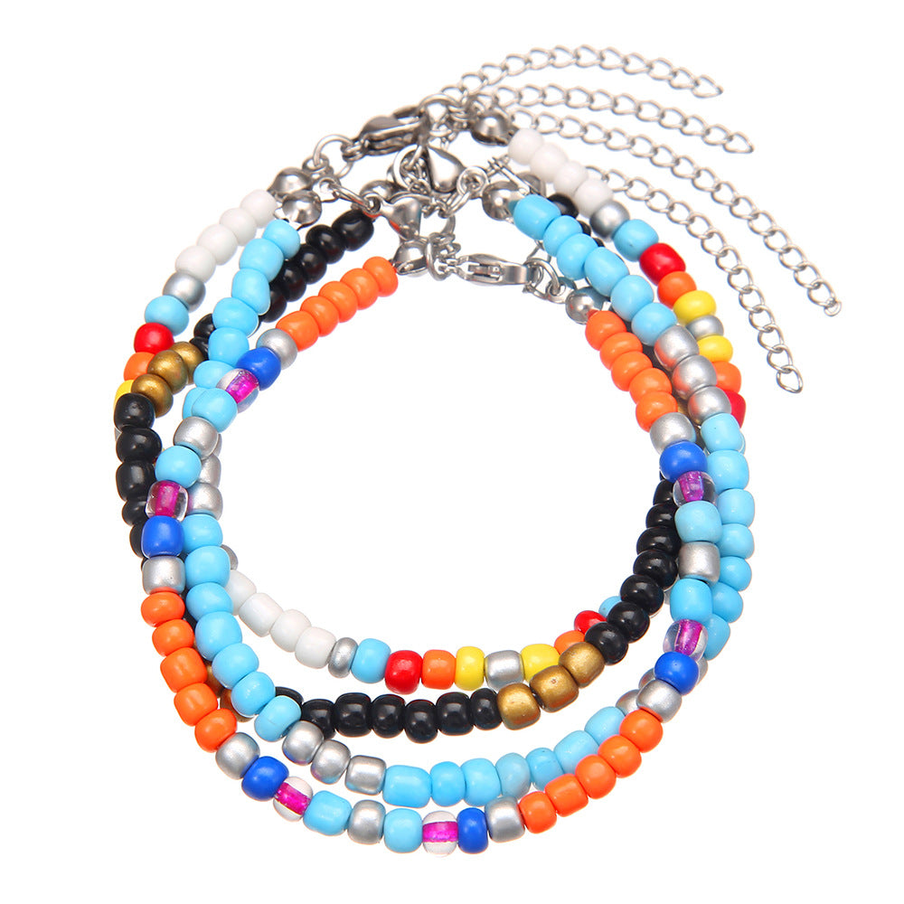 Braccialetto e Cavigliera Multi-strato Boho con Perline Rotonde Artigianali Accessorio Moda
