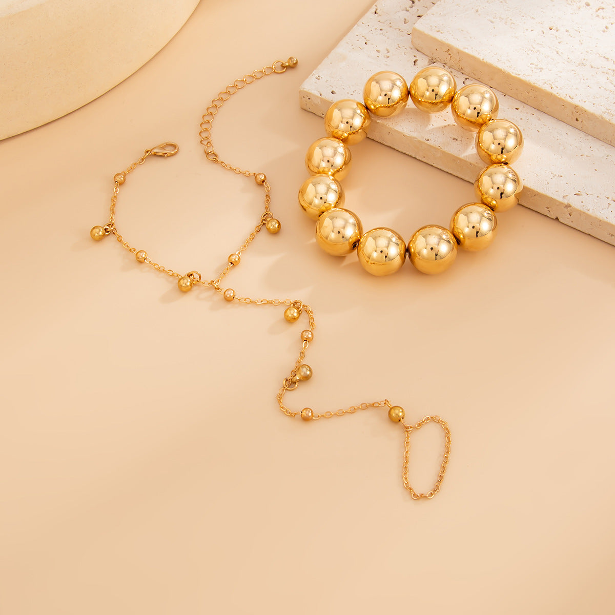 Elegant Geometric Hollow Spiral Alloy Plated Beaded Chain Hand Bracelet for Women