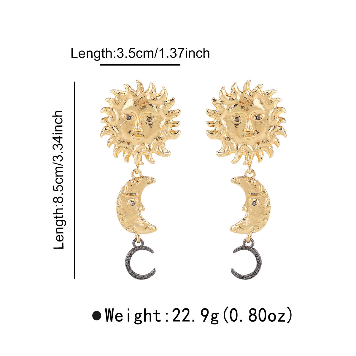 Orecchini Pendenti con Nappa a Volto di Sole e Luna Geometrico Vintage con Intarsio di Strass e Lega Elettroplaccata