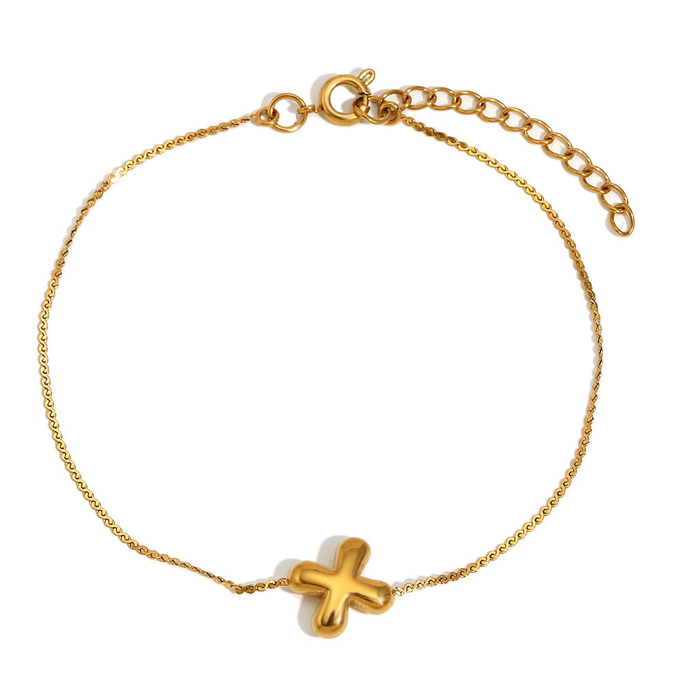 Pulsera de Burbujas para Mujer de Acero Inoxidable con Letra S Minimalista y Chapado en Oro de 18K