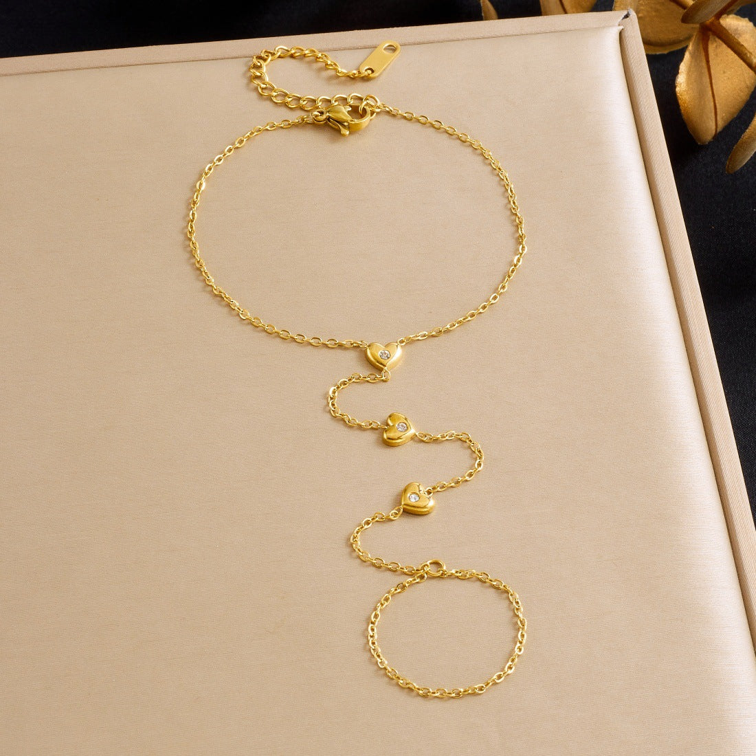 Minimalist Gold Plated Stainless Steel Heart Rhinestone Bracelet for Women