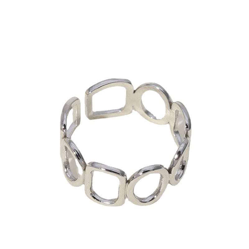 Minimalist Geometric Round Square Titanium Steel Plated Open Ring for Women