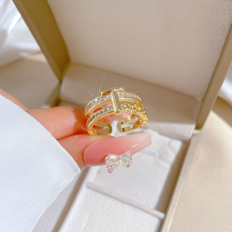 Cartoon Style Crown-Shaped Gold-Plated Brass Adjustable Ring for Women