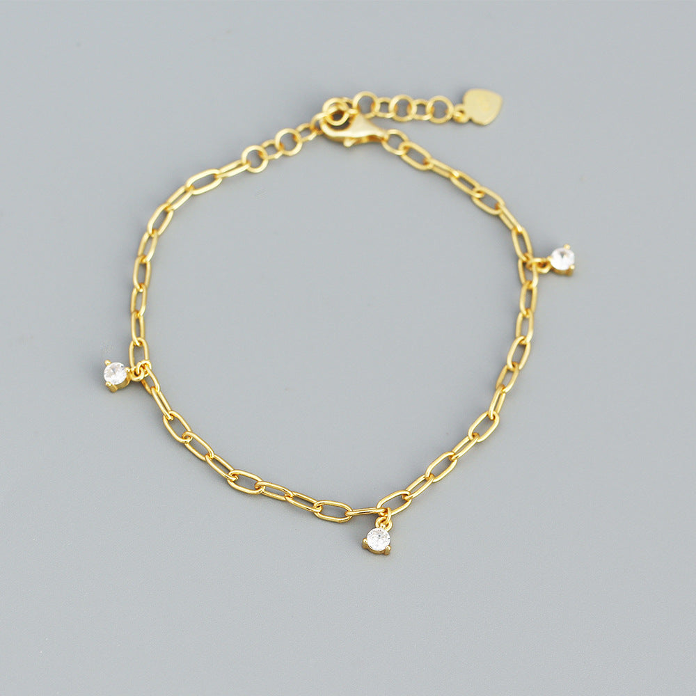 Sweet Minimalist 925 Sterling Silver Geometric Plated Bracelet with Diamond Inlay for Women