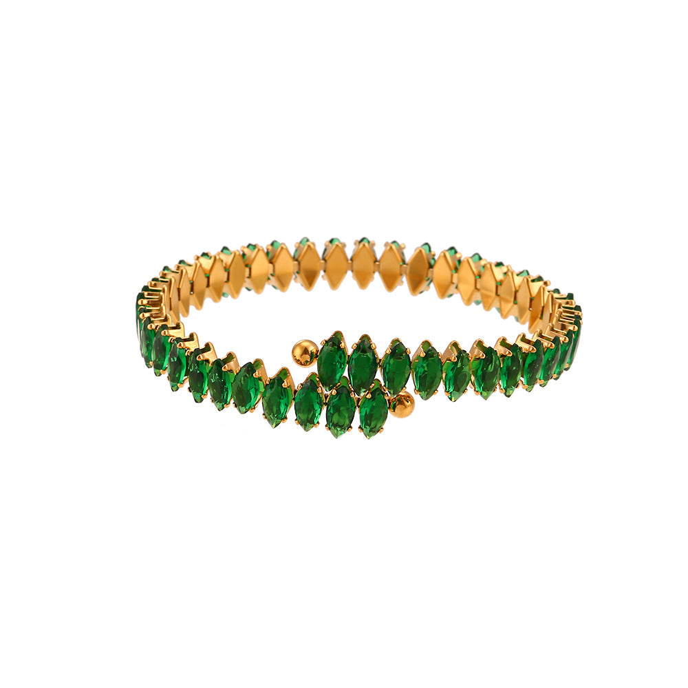 Bracciale minimalist geometrico ovale in acciaio inossidabile placcato con zirconia baguette da donna