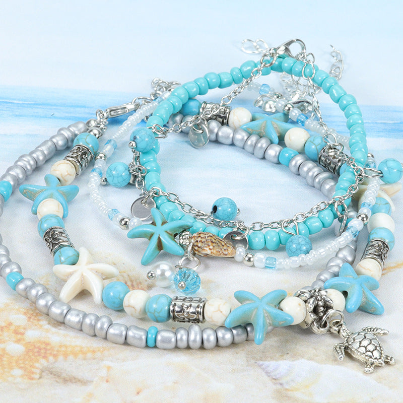 Vintage Alloy Starfish Turtle Anklet Set