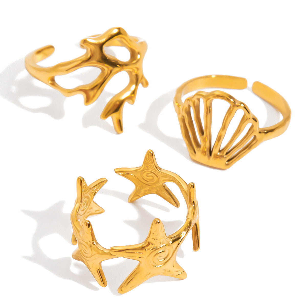 Anello da donna in acciaio al titanio con motivo a conchiglia, ispirato all'oceano, accessorio di moda in acciaio inossidabile galvanizzato