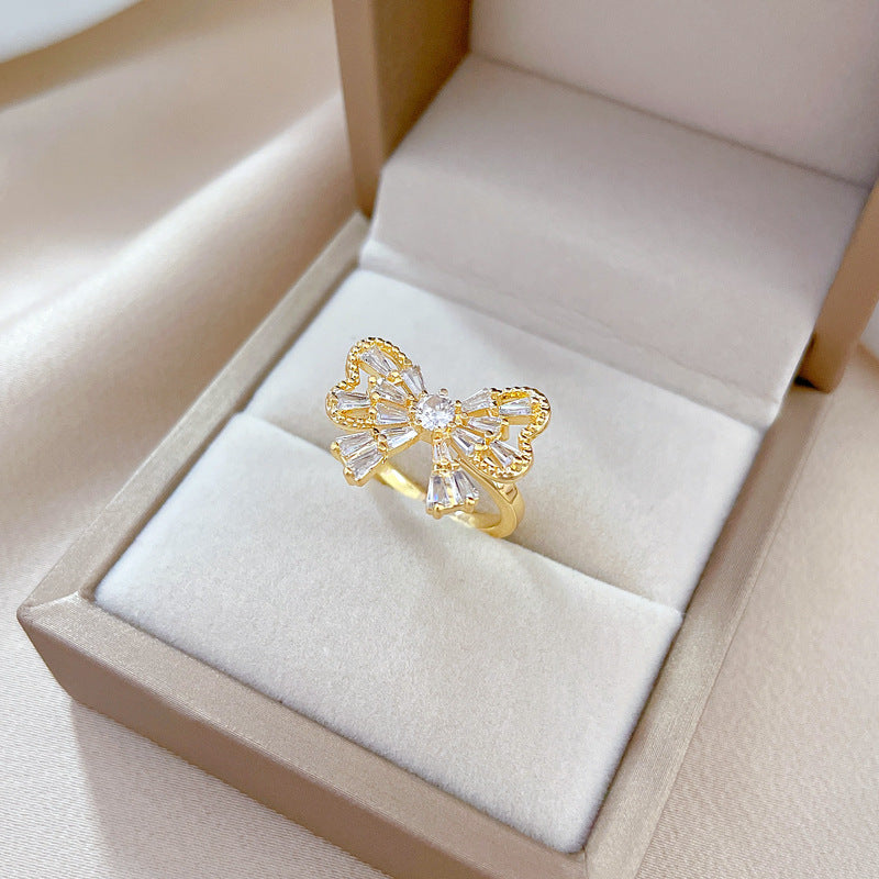 Anello Lusso Farfalla con Strass Placcato Ottone Regolabile da Donna