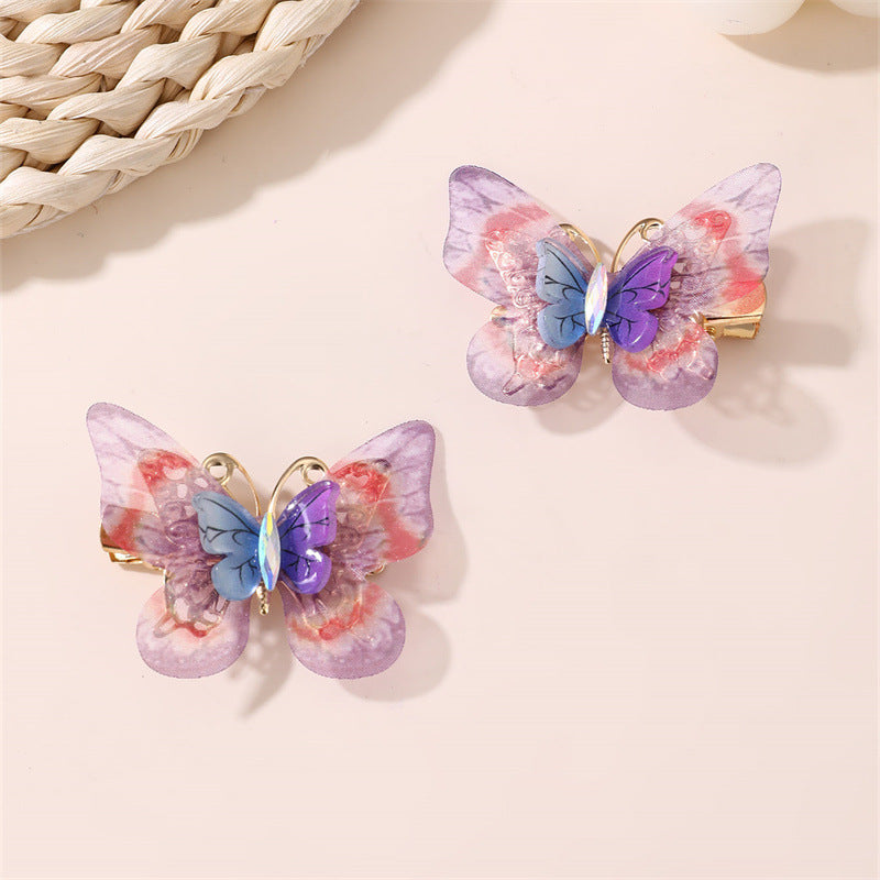 Natural Style Butterfly Bow Hair Clip for Kids with Gradient Feather Wing Design, Plastic Resin Duckbill Clamp for Ponytail